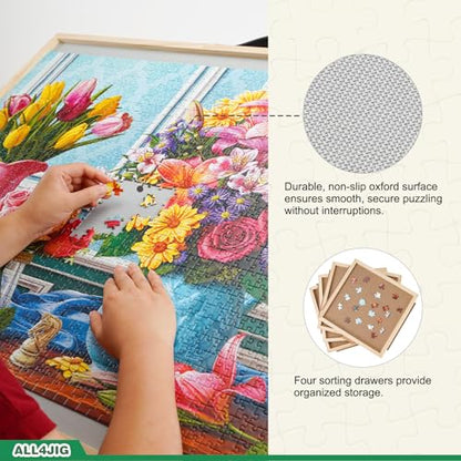 ALL4JIG 1000 Pieces 2-in-1 Tilting & Rotating Puzzle Board, 30.16" x 22.44"Adjustable Angle Puzzle Table with 4 Drawers & Clear Protective Cover, Birthday Gift for mom - size: Small-1000pcs