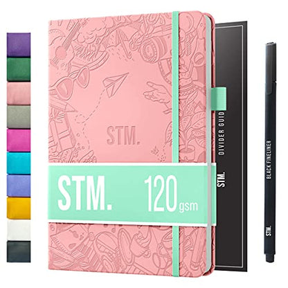 Bullet Dotted Journal Dot Grid Notebook | A5 Daily Journaling Notebooks for Personal Writing, Work, Women | 120gsm Thick Paper, Hard cover, Lay Flat Binding | 5x7 Journals Cuaderno Libretas de apuntes - color: Pastel Pink, style: Iconic (120gsm)