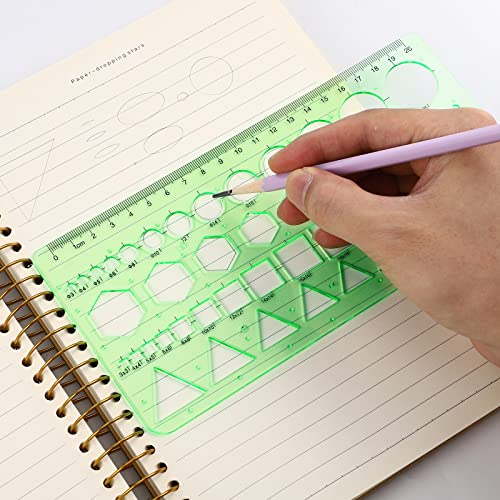 Zonon 16 Pcs Geometric Drawing Templates Kit, Drafting Stencils Measuring Rulers 12 Inch Aluminum Architect Scale Building Geometric Plastic Ruler for Design School Studying Office Building