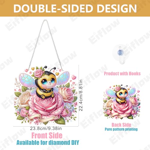 Eiflow Acrylic Diamond Art Hanging Kit for Adults, DIY Diamonds Painting Door Hanging Board Kit, Special Crystal Diamond Art Painting Pendant Ornament (Valentine Bee) - color: Rose Bee