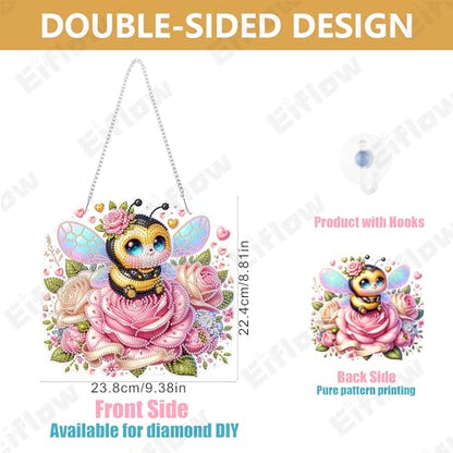 Eiflow Acrylic Diamond Art Hanging Kit for Adults, DIY Diamonds Painting Door Hanging Board Kit, Special Crystal Diamond Art Painting Pendant Ornament (Valentine Bee) - color: Rose Bee