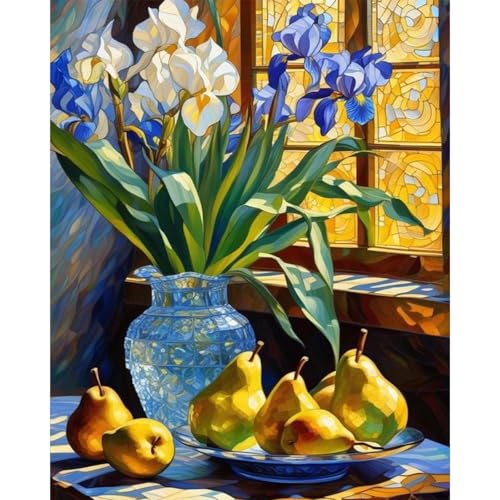Stained Glass Flower Paint by Numbers Kit for Adults Without Frame 16x20 IN - color: YOPNF10