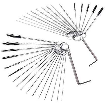 32-Piece Carburetor Cleaning Brush & Needle Kit, Micro Dirt Jet Cleaner Tool Set for Small Engine, Motorcycle, ATV, Weed Eater, Airbrush and Chainsaw, Stainless Steel Wire with Hex Wrench