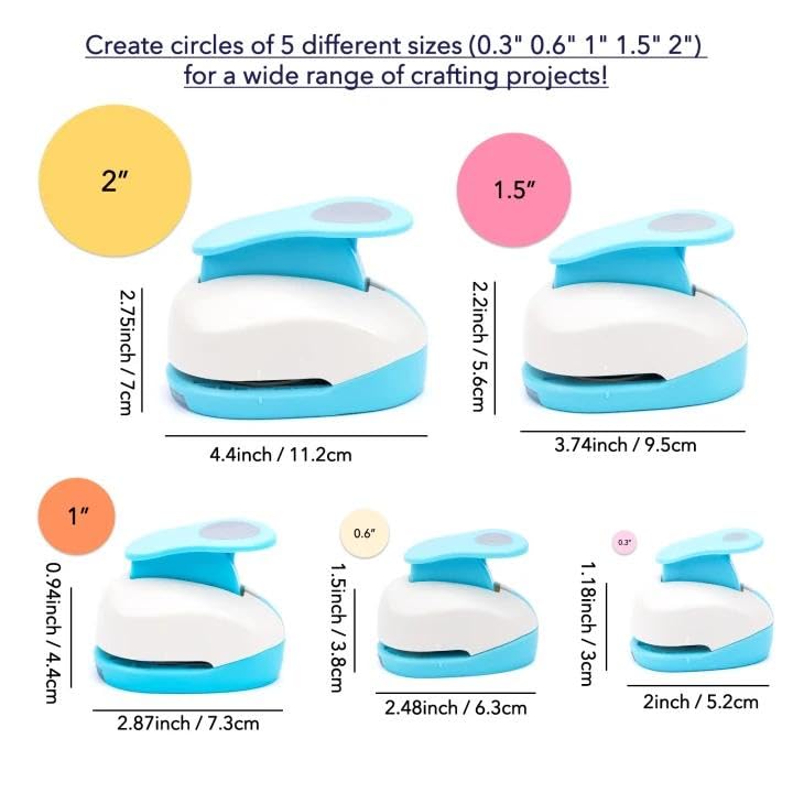 5PCS Circle Paper Punch, Handmade Scrapbook Paper Puncher, 5 Size (0.3"+ 0.6"+ 1" +1.5"+2") of Scrapbooking Punches Crafting Designs for Office Supplies, Card Making, DIY Albums Photos - color: 0.3"+ 0.6"+ 1" +1.5"+2"