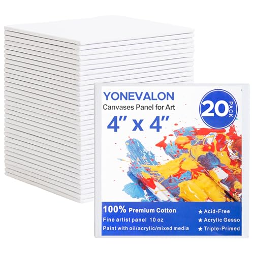 Mini Canvas for Painting 4x4 inch, 20 Pack Small Painting Canvases | Gesso Primed Acid-Free 100% Cotton, Blank Canvas Boards Panels for Oil, Watercolor, Acrylic, Art Supplies - size: 4"x4" - 20pcs