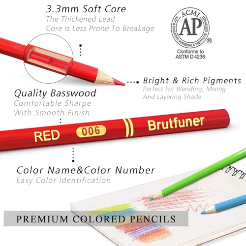 LBW 180 Colored Pencils for Adult Coloring Books, 12 Metallic Pencil, Oil Based Soft Core Professional Color Pencils for Artists Beginners, Drawing Coloring Sketching Blending