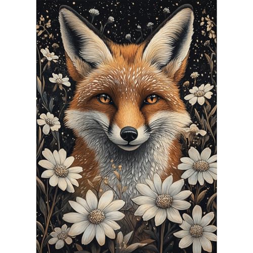 RICUVED Fox Diamond Art Kits for Adults, Flowers Diamond Painting Kits for Beginners, 5D DIY Full Round Drill Gem Dots Animal Paint by Diamonds Art and Craft Kit for Gift Home Decor 12x16 inch - color: LD079