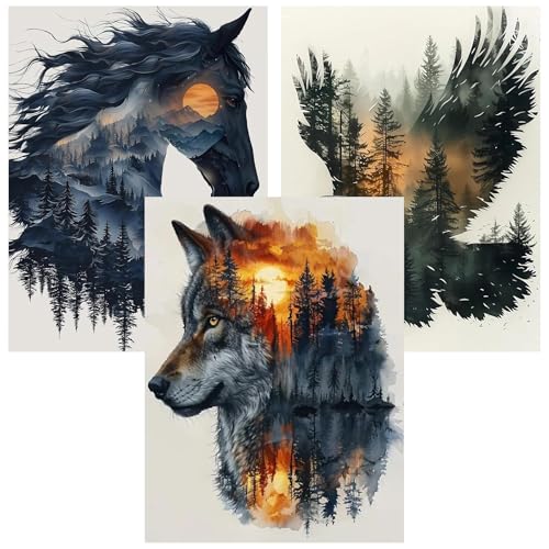 Axquilon 3 Packs Paint by Numbers Kit for Adults 12x16in - color: 3 Pack Animals