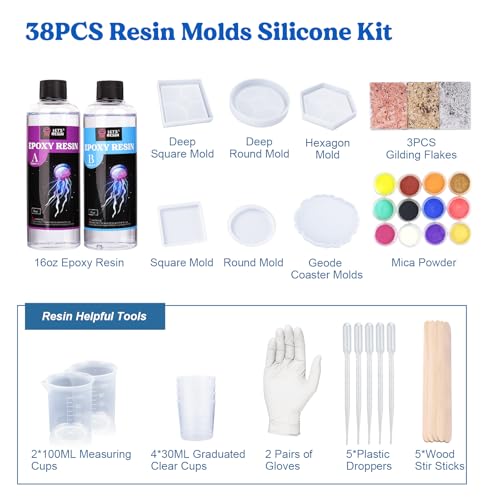 LET'S RESIN 16oz Epoxy Resin Kit with Coaster Molds Complete Set, Beginners