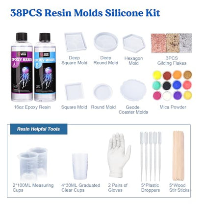 LET'S RESIN 16oz Epoxy Resin Kit with Coaster Molds Complete Set, Beginners