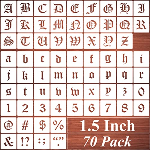1.5 Inch Alphabet Letter Stencils for Painting - 70 Pack Old English Letter and Number Stencil Templates with Signs for Painting on Wood, Reusable Letters Stencils for Chalkboard Wood Signs & Wall Art - size: 1.5 Inch