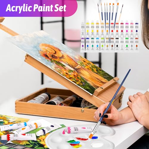 iBayam 195-Pack Deluxe Art Kit – Painting & Drawing Set for Adults | 195-pc all-in-one art set with acrylics, canvases, crayons & pads in a wooden case. Non-toxic & perfect for adult artists - color: Teal