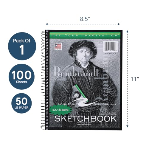 Roaring Spring Rembrandt Spiral Sketchbook Pad, 100 Sheets, 8.5" x 11" - size: 8.5" x 11" 100 Sheets, style: Single Book