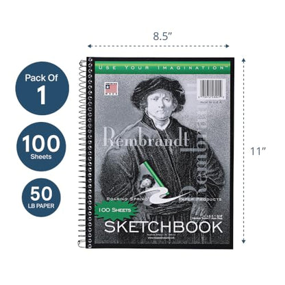 Roaring Spring Rembrandt Spiral Sketchbook Pad, 100 Sheets, 8.5" x 11" - size: 8.5" x 11" 100 Sheets, style: Single Book