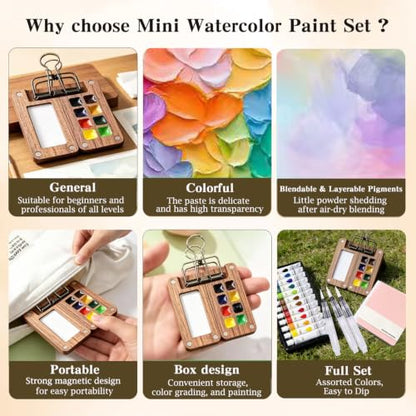 Mini Watercolor Paint Travel Set 12 Colors Portable Pocket Palette - color: 8 Grids