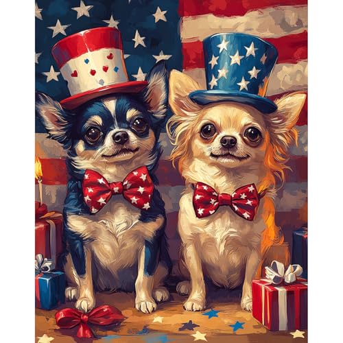 RICUVED Dog Paint by Numbers for Adults, Independence Day Paint by Numbers Kit for Adults Beginners, Animal DIY Acrylic Flag Oil Painting on Canvas Easy for Gift Home Wall Decor 16x20 Inch - color: SO014