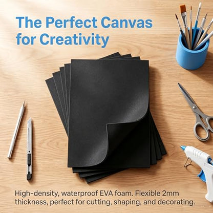 EVA Foam Sheets 5.5 x 8.5 Inch, 2mm Thick 12 Pack Non Adhesive Craft Foam Sheets for Cosplay Armor Props, Scrapbooking, Classroom Art Projects, DIY Handmade & Hobby Craft Supplies (Black) - color: Black
