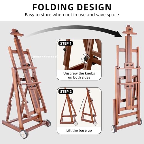 Studio H-Frame Easel with Tilting & Flat Position, Walnut | Sturdy Adjustable Beech Wood Painting Easel for Painting, Holds Canvas Art up to 77" - style: Walnut