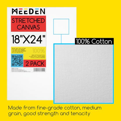 MEEDEN Stretched Canvas, 18 × 24 Inch, Pack of 2, Blank White Canvases for Painting, 100% Cotton, 14 oz Gesso-Primed, Pre-Stretched Canvas for Acrylic Oil Pouring & Airbrushing Painting - size: 18''x24''- 2 Pack