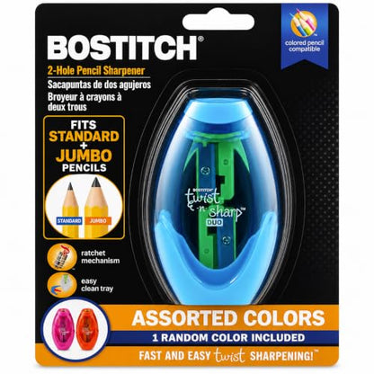 Bostitch Office Twist-N-Sharp Manual Pencil Sharpener, 2 Holes for Standard and Jumbo Pencils with Ratchet Technology, 1 Sharpener Random Color - size: 1-Pack