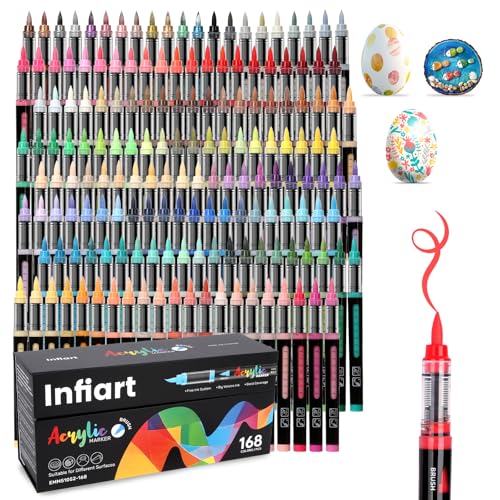 168 Colors Acrylic Paint Markers Brush Tip Acrylic Paint Pens Automatic Ink Control Acrylic Markers for Wood, Stone, Glass, DIY & Art Supplies - color: 168 Colors