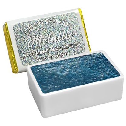 Metallic Handmade Watercolor Paint Full Pans Space Silver - Shimmer -Glitter-Metal Watercolors Choose Your Color - color: Space Silver (Full Pan)