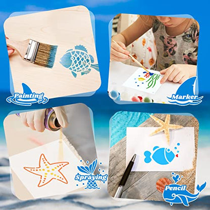 Fainne 100 Pcs 2 Inch Ocean Stencils Small Stencils for Painting | Reusable Craft Stencils, DIY Scrapbook, Wood Wall Fabric Rock Chalkboard Sign Painting, Home Art Decor Projects - style: Marine Life