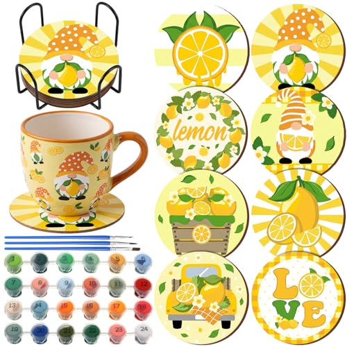 Reallnaive 8 Pcs Lemon Paint by Numbers Kit for Adults Wooden Coasters - style: Lemon