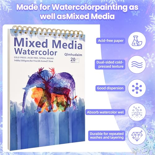Qlmhudaim 2-Pack Mixed Media Sketchbook 4" x4”| 30 Sheets 140lb/300g - size: 4 x 4 Inches (2 pack)