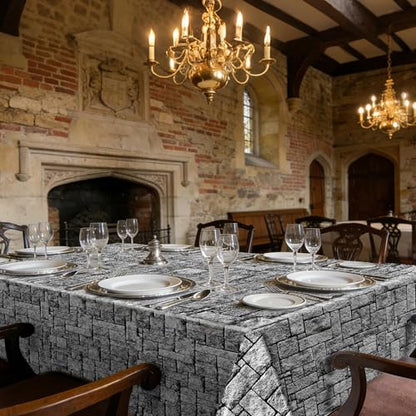 Kochorie 2 Pieces Stone Wall Plastic Tablecloths 108 x 54 Inches Disposable Waterproof Medieval Stone Brick Table Covers Rustic Western Castle Knight Themed Party Table Decorations - style: Stone Wall