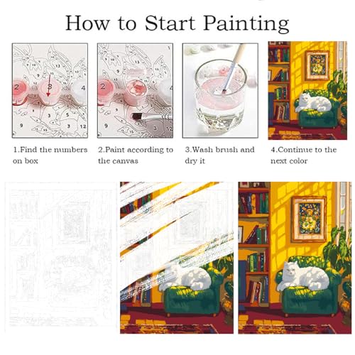 ZRIZQ Paint by Numbers Kit for Adults Beginner,Cat Books,16x20 | Full set with wooden brushes,rolled canvas,rich paints.Calming activity.Beginner friendly.Just open and paint. - color: 16"X20"Rolled Canvas(Frameless)-Cat 3