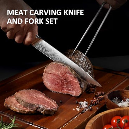 YOTSUBA Japanese Carving Knife and Fork Set with Ergonomic Rosewood Handle - style: 2pcs carving set