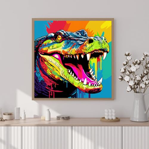 Artunion Framed Paint by Numbers Kit for Adults Beginners & Kids Ages 8-12,Crocodile Paint by Number with Frame,Animal Paint by Numbers Kit on Canvas 10 * 10 Inch Without Easel - color: ZXT-395-F