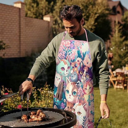 Apron with 2 Pockets,Kitchen Chef Artist Aprons for Cooking Gardening Baking Painting, Waterproof Apron 33" x 27" - color: Cat