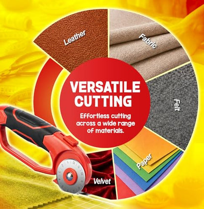 DIYSELF 45mm Rotary Cutter for Fabric, Fabric Cutter Rotary Tool, 5 Blades | Roller Cutter for Fabric with Ergonomic Handle, Safety Lock and Quick-Change Blades for Quilting, Sewing, Paper and Leather - color: Red