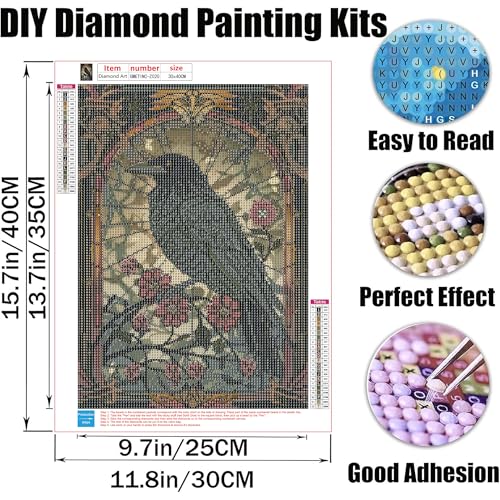 GMETINC Diamond Painting Kits for Adults, Crow DIY 5D Diamond Art Kits Full Drill Diamond Dots Paintings with Diamonds Gem Art and Crafts Home Decor 12x16inch - color: crow-2