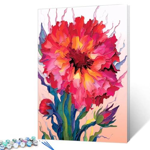 Dianthus caryophyllus flower Paint by Numbers for Adults Beginners and Kids, Graffiti Art Canvas Pictures Drawing Paintwork with Wooden Paintbrushes,Art ornament，Leisurely Home Wall Decor，(diy frame） - color: Plant-03, size: 16''x20''(DIY Frame)
