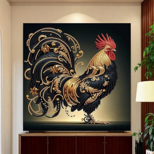 BYGFHLYW 5D Diamond Painting Kits for Adults,Rooster Diamond Art Kits | Special Shaped Crystal Art Diamond Dot Gem Painting for Home Wall Decor 13.7x13.7inch - color: JK737-1