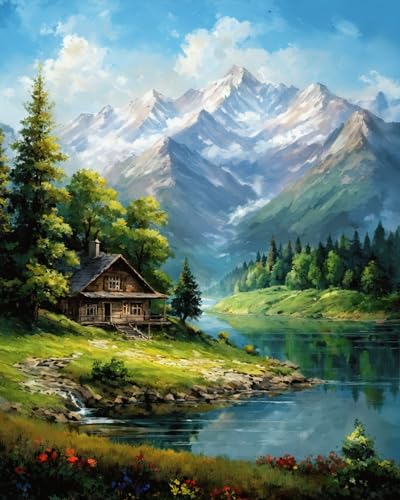 Mountain Paint By Numbers Kit For Adults Landscape Adult Paint By Number Kits Canvas Painting Kit For Beginner Adults' Paint-By-Number Kits Oil Painting Kits For Gift Home Wall Decor 16x20 Inch - color: SZ008