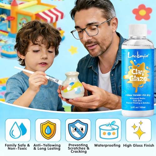 Air Dry Clay Glaze, 6.8 OZ/200ml High Gloss Varnish, Protective Sealant to Prevent Cracking & Scratching While Providing a Gloss Glaze Effect - for Ceramics, Wood, Acrylic Painting and Crafts (Gloss)