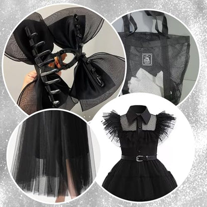 59" x 72"(2 Yards) Black Mesh Fabric | Slightly Stretchy for Sewing Projects, Backpack Pocket and Straps, Netting Clothes and Shopping Bag - color: Black