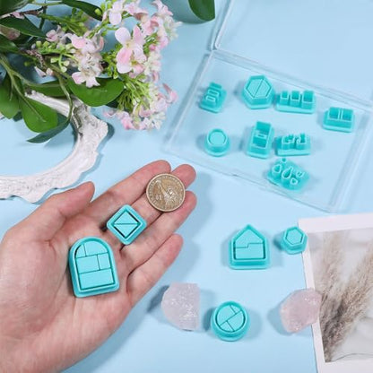 ORIGACH 13 Pcs Mini Bookshelf Polymer Clay Cutters Set | Book Vase Frame Design Clay Cutters for Polymer Clay Jewelry Earrings with a Clear Storage Box - style: Bookshelf