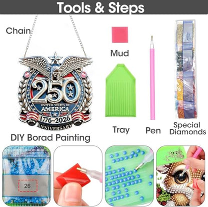 ARPADAMO Hanging Ornament Diamond Art Kits for Adults Eagle 6.9x7.2in | 5D Patriotic DIY Special Shaped Crystal US 250th Anniversary July 4 Diamond Painting Kit,Window Hanging Gift for Home Garden - color: DP03978