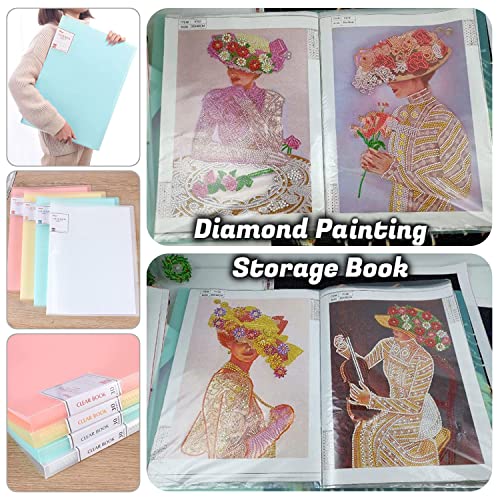 A3 Diamond Painting Storage Book, 60 Views Art Portfolio Presentations Folder with 30 Pages Protectors, 17.3x12.8in Green - color: Green