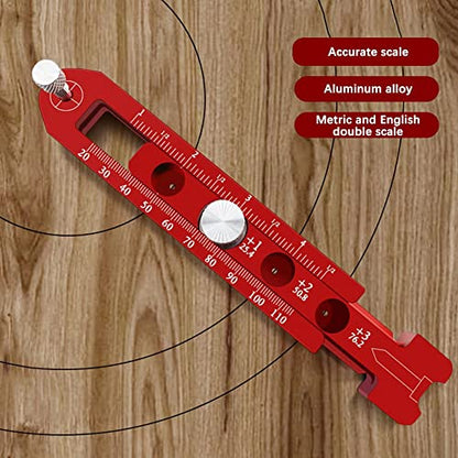Woodworking Aluminum Alloy Circular Drawing Tool,Fixed-Point Marking Gauge Woodworking Compass Scribe,Metric/British,Adjustable Drawing Circle Ruler