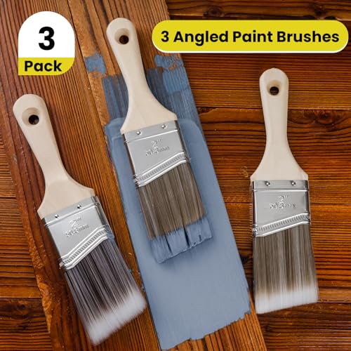 Mister Rui 3-Pack 2 Inch Angled Paint Brushes, Sash Brushes for Trim & Wall | Synthetic Edging Paint Brush Short Handle, Smooth Finish for Professional & DIY Use Cabinets & Furniture, Oil & Latex Paint - size: 3PCS, 2" Short