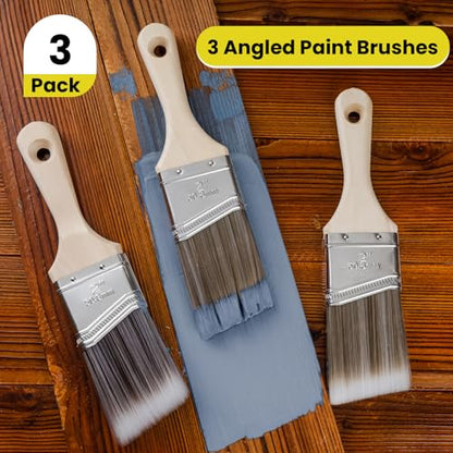 Mister Rui 3-Pack 2 Inch Angled Paint Brushes, Sash Brushes for Trim & Wall | Synthetic Edging Paint Brush Short Handle, Smooth Finish for Professional & DIY Use Cabinets & Furniture, Oil & Latex Paint - size: 3PCS, 2" Short