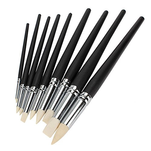 BQLZR Clay Coloring Drawing Tool Set - 9pcs, Black Wood Shank, Silicone Tips, Clay Shapers, Pottery Painting Tools