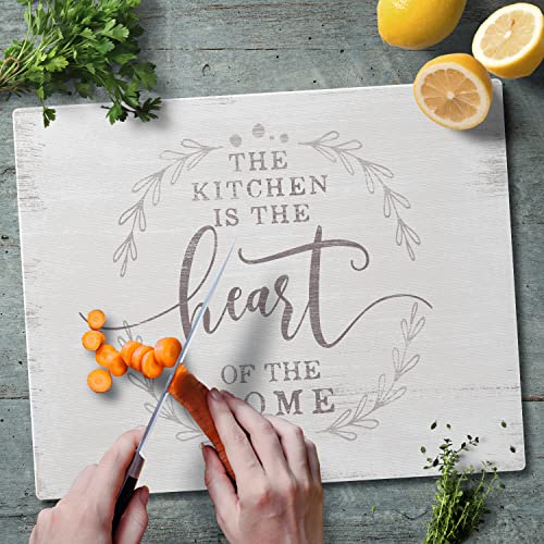 CounterArt Heart of the Home 3mm Tempered Glass Cutting Board 12" x 15" | Serving Board, Charcuterie Board - color: Heart of the Home