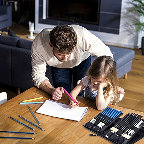 H & B 40 Piece Professional Sketch Pencil Drawing Kit,Complete Artist Kit, Including Graphite Pencils, Pastels, Sharpener and Eraser - size: 40 Piece Set
